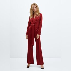 Mango Satin Jumpsuit in Red